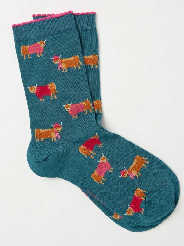 Womens Highland Cow In Jumper Socks 1 Pack*FatFace Online