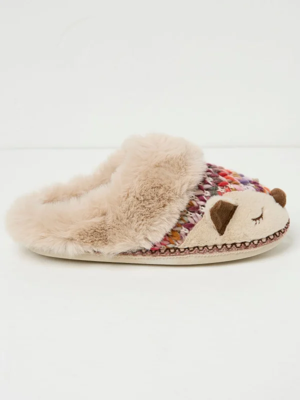 Flora Knitted Fox Fur Slippers*FatFace Hot