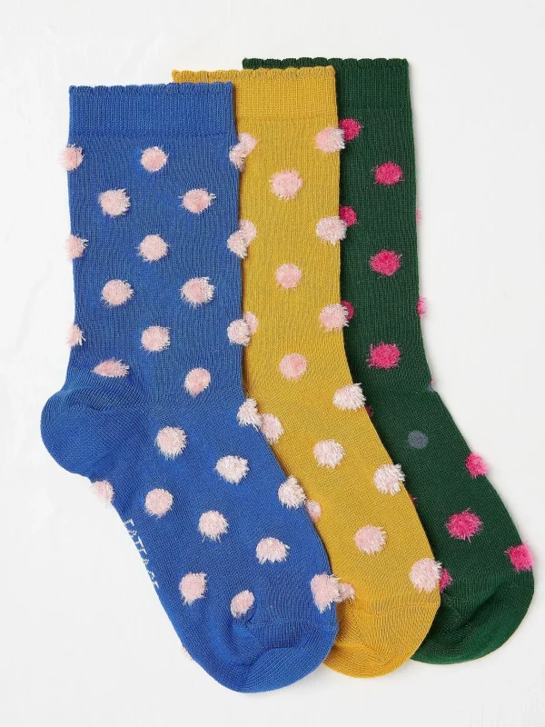 Womens Fluffy Spot Socks 3 Pack*FatFace Outlet