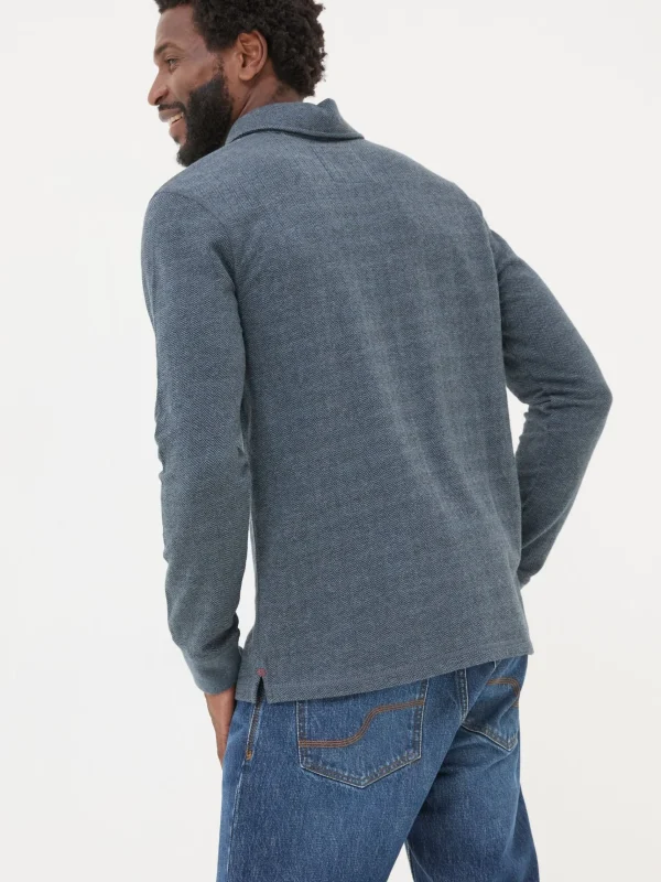 Herringbone Long Sleeve Polo Shirt*FatFace Sale