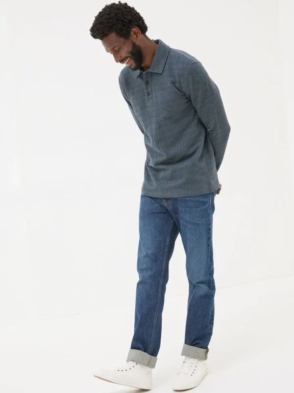 Herringbone Long Sleeve Polo Shirt*FatFace Sale