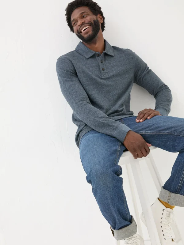 Herringbone Long Sleeve Polo Shirt*FatFace Sale