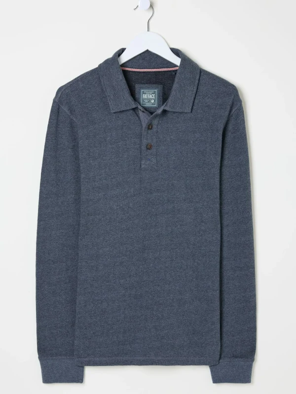 Herringbone Long Sleeve Polo Shirt*FatFace Sale