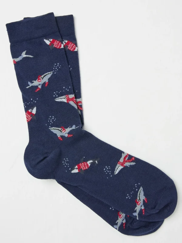 Wilson The Whale Shelter Mens Socks 1 Pack*FatFace Flash Sale